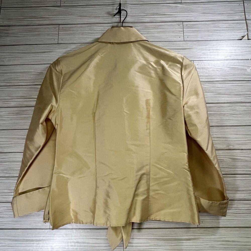 Talbot's Women's Gold Champagne Shantung Silk Blouse Tie Front Sz 4 Side Zip - Picture 3 of 10